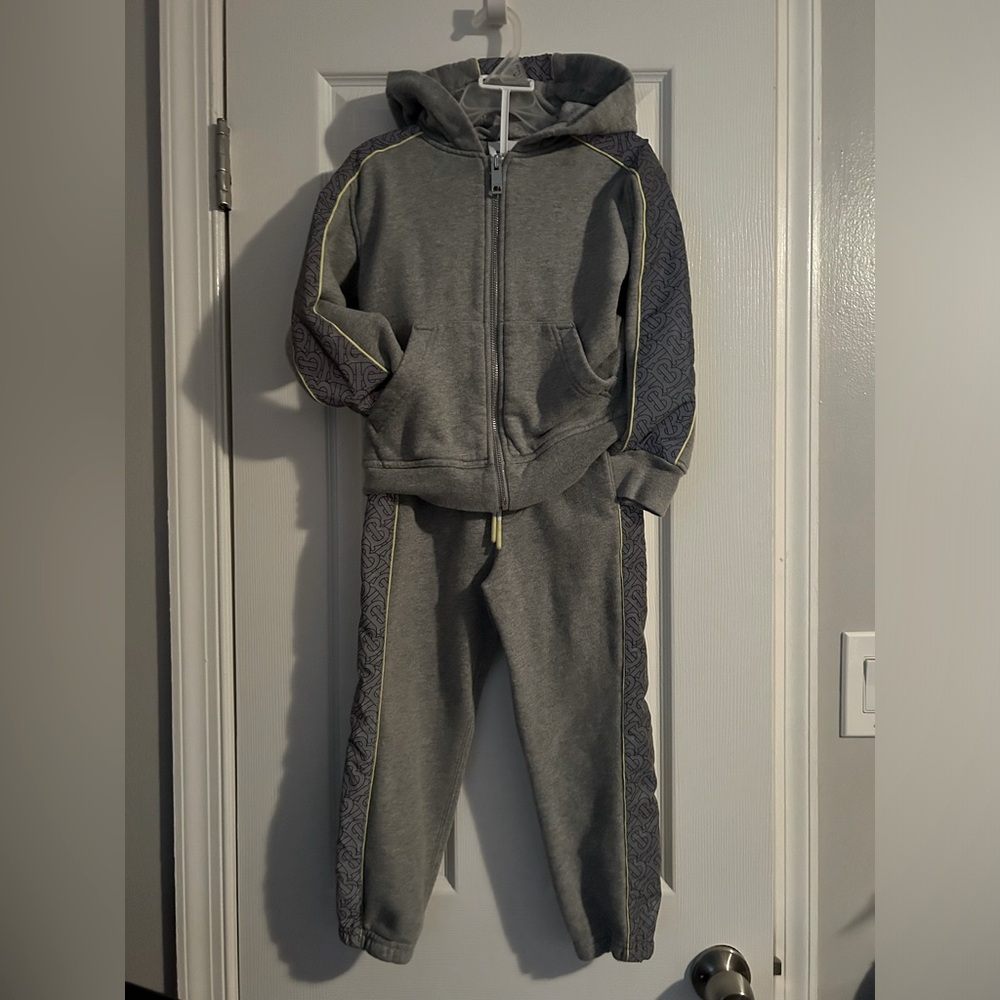 Burberry Grey and Yellow Kids Matching Hoodie & Joggers Set